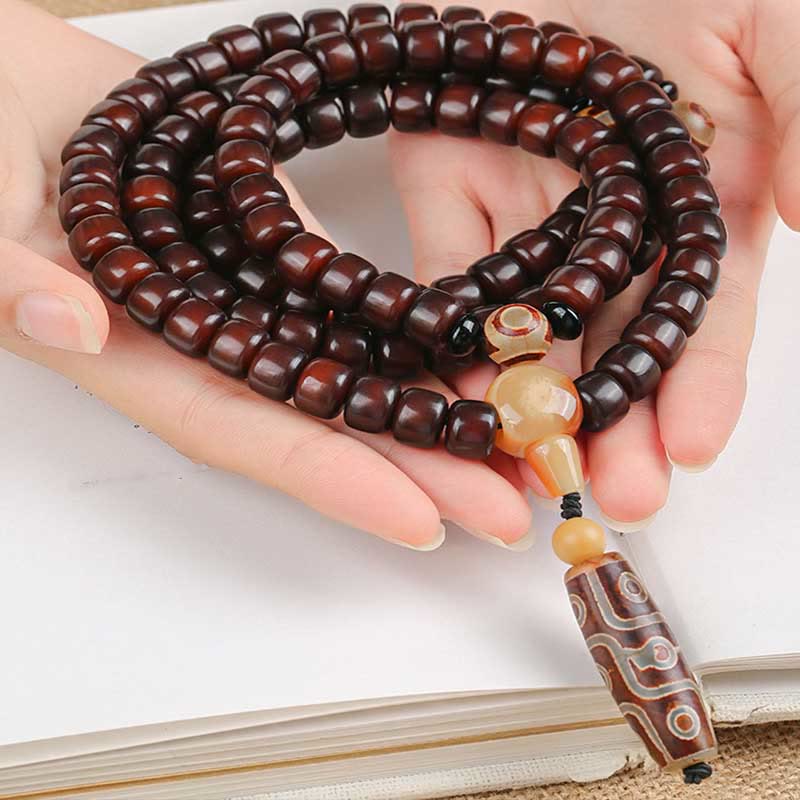 Piedras de Buda 108 Cuentas Mala Bead de Tres Ojos Bead Dzi de Nueve Ojos Pulsera de Suerte de Jade