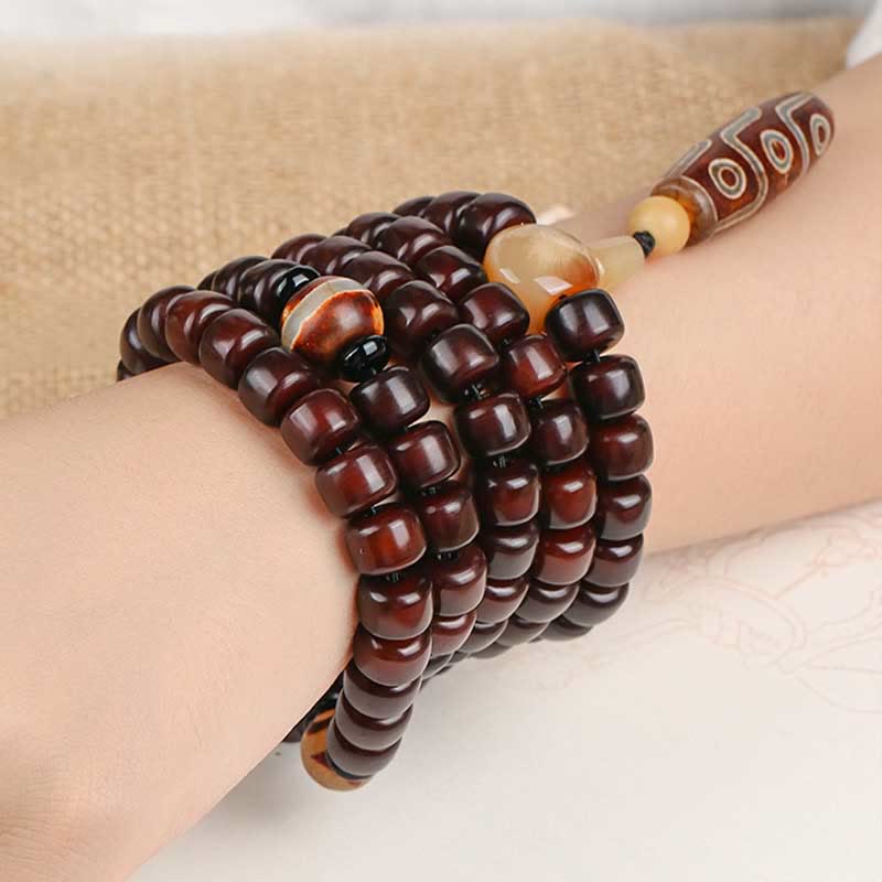 Piedras de Buda 108 Cuentas Mala Bead de Tres Ojos Bead Dzi de Nueve Ojos Pulsera de Suerte de Jade
