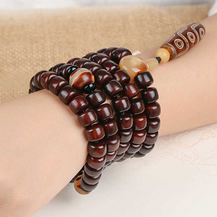 Piedras de Buda 108 Cuentas Mala Bead de Tres Ojos Bead Dzi de Nueve Ojos Pulsera de Suerte de Jade