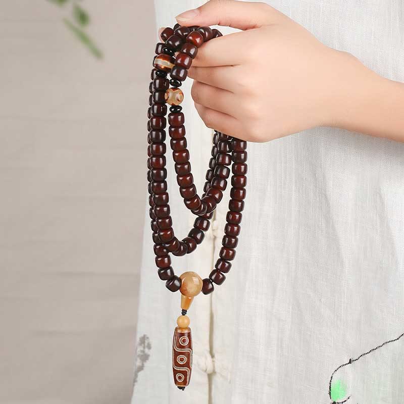 Piedras de Buda 108 Cuentas Mala Bead de Tres Ojos Bead Dzi de Nueve Ojos Pulsera de Suerte de Jade