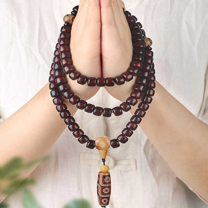 Piedras de Buda 108 Cuentas Mala Bead de Tres Ojos Bead Dzi de Nueve Ojos Pulsera de Suerte de Jade