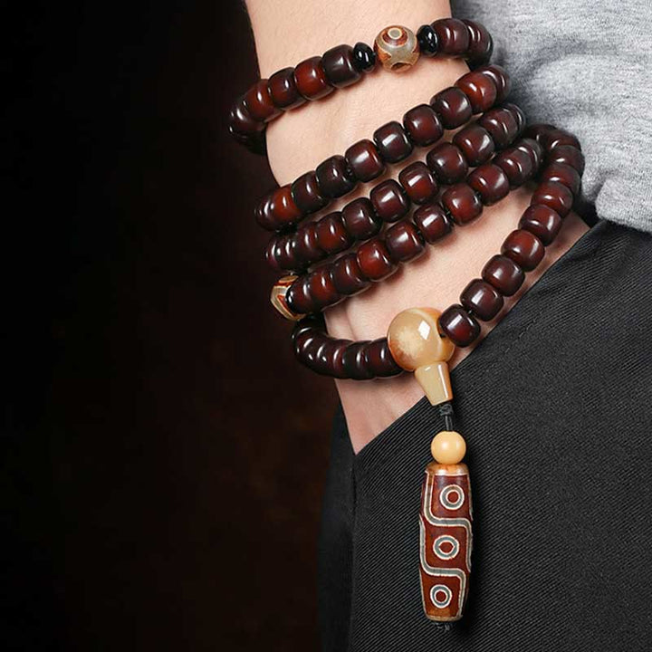 Piedras de Buda 108 Cuentas Mala Bead de Tres Ojos Bead Dzi de Nueve Ojos Pulsera de Suerte de Jade