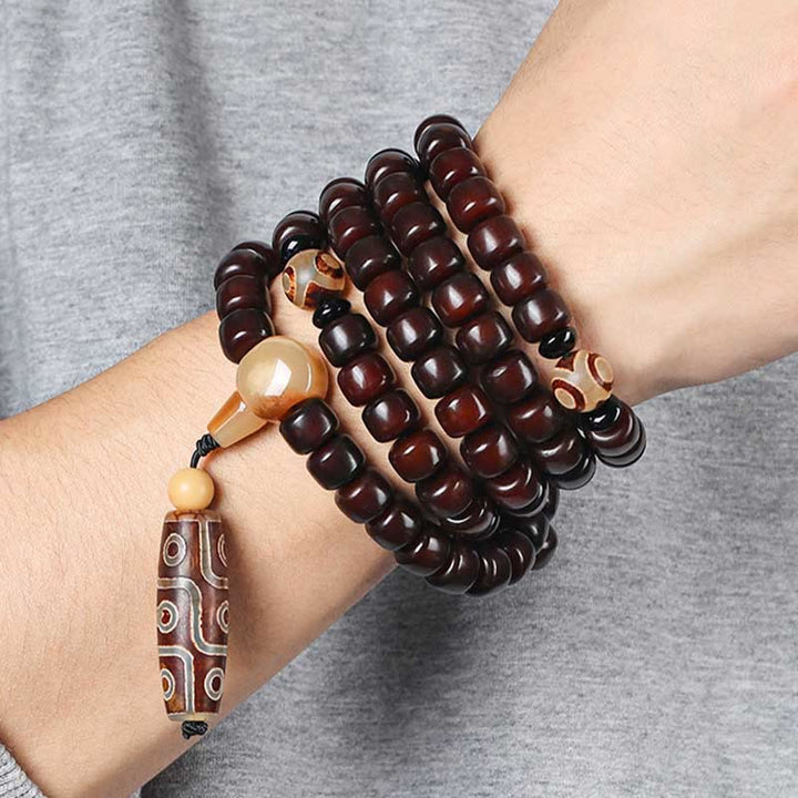 Piedras de Buda 108 Cuentas Mala Bead de Tres Ojos Bead Dzi de Nueve Ojos Pulsera de Suerte de Jade