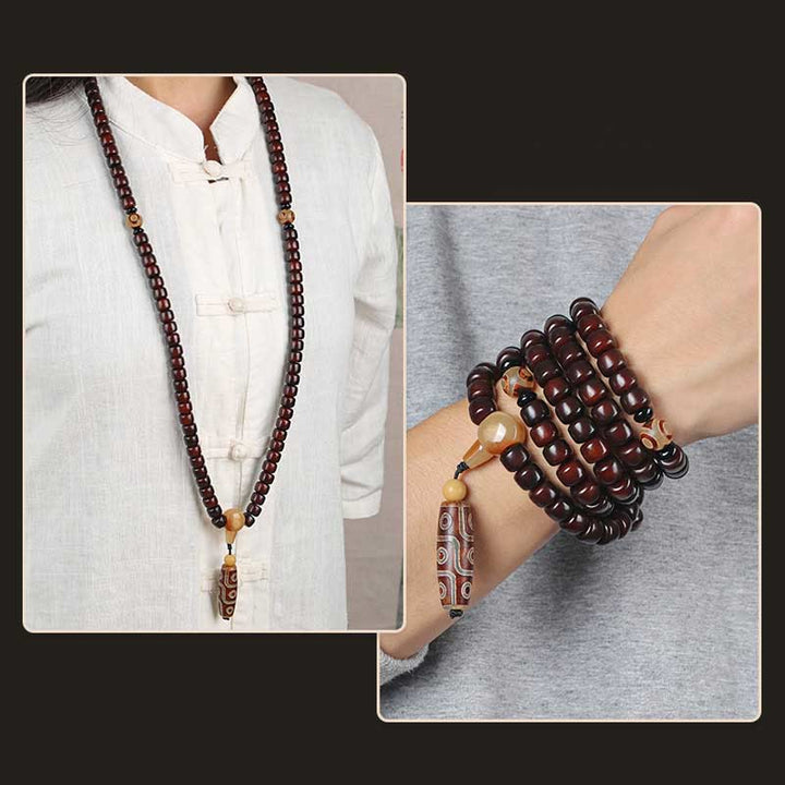 Piedras de Buda 108 Cuentas Mala Bead de Tres Ojos Bead Dzi de Nueve Ojos Pulsera de Suerte de Jade