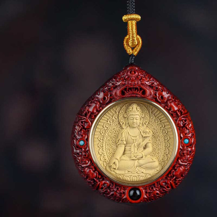 Buda Piedras Zodiaco Chino Buda Natal Pequeña Hoja de Sándalo Rojo Ébano Collar Colgante de Longevidad - Dragón/Serpiente-Samantabhadra Bodhisattva  - Sándalo rojo de hoja pequeña - image 14