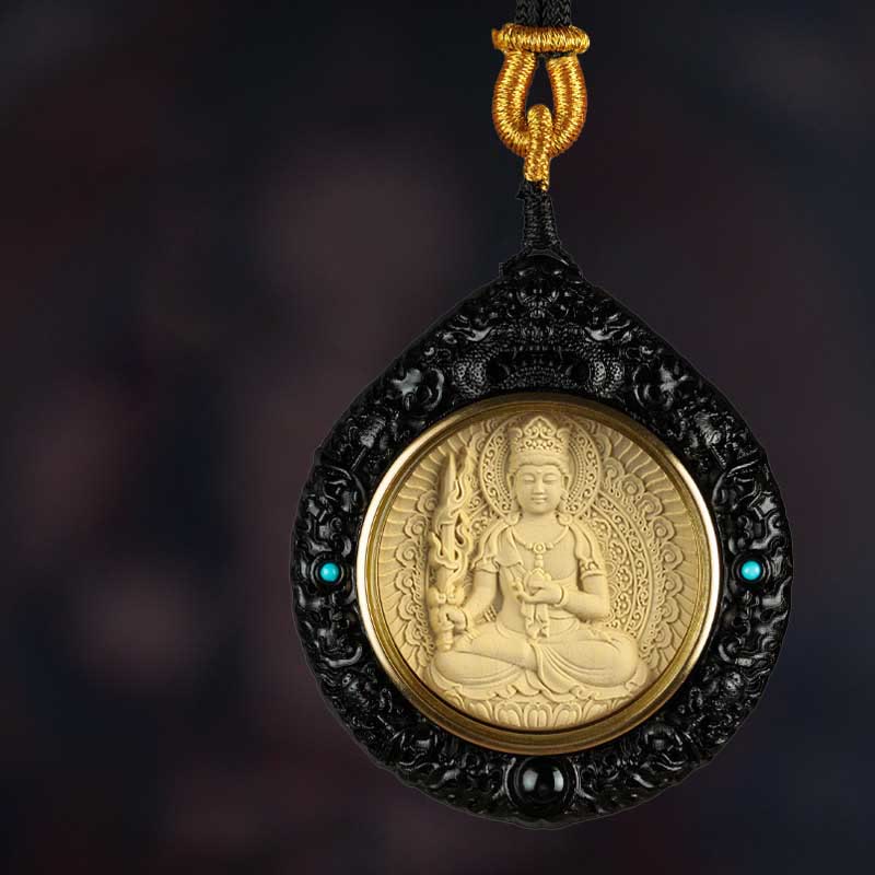 Buda Piedras Zodiaco Chino Buda Natal Pequeña Hoja de Sándalo Rojo Ébano Collar Colgante de Longevidad - Bodhisattva Buey/Tigre-Vacío - Ébano - image 4