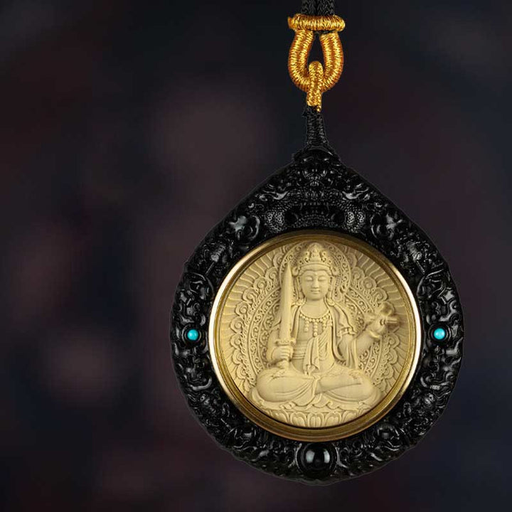 Buda Piedras Zodiaco Chino Buda Natal Pequeña Hoja de Sándalo Rojo Ébano Collar Colgante de Longevidad - Bodhisattva Conejo-Manjushri - Ébano - image 3