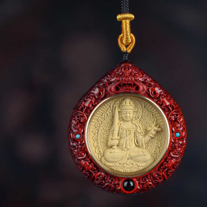Buda Piedras Zodiaco Chino Buda Natal Pequeña Hoja de Sándalo Rojo Ébano Collar Colgante de Longevidad - Bodhisattva Conejo-Manjushri - Sándalo rojo de hoja pequeña - image 16