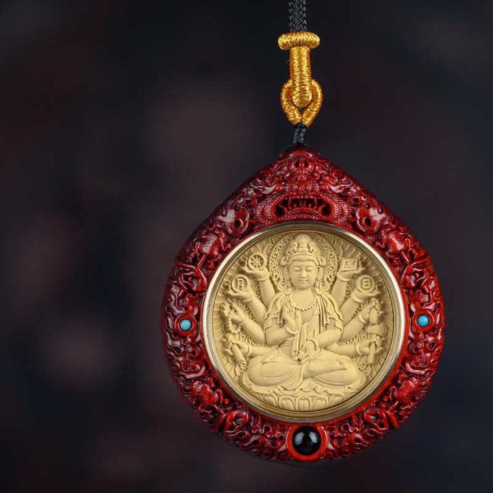 Buda Piedras Zodiaco Chino Buda Natal Pequeña Hoja de Sándalo Rojo Ébano Collar Colgante de Longevidad - Avalokitesvara de las Mil Brazos - Sándalo rojo de hoja pequeña - image 10