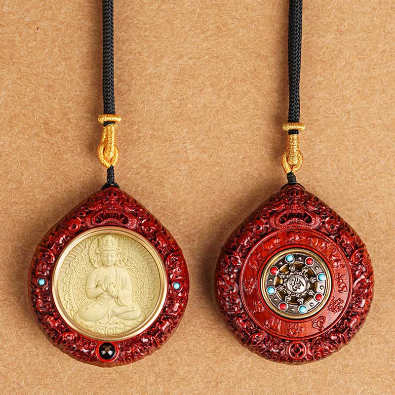 Buda Piedras Zodiaco Chino Buda Natal Pequeña Hoja de Sándalo Rojo Ébano Collar Colgante de Longevidad - image 25
