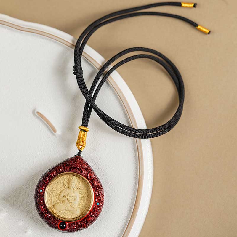 Buda Piedras Zodiaco Chino Buda Natal Pequeña Hoja de Sándalo Rojo Ébano Collar Colgante de Longevidad - image 28