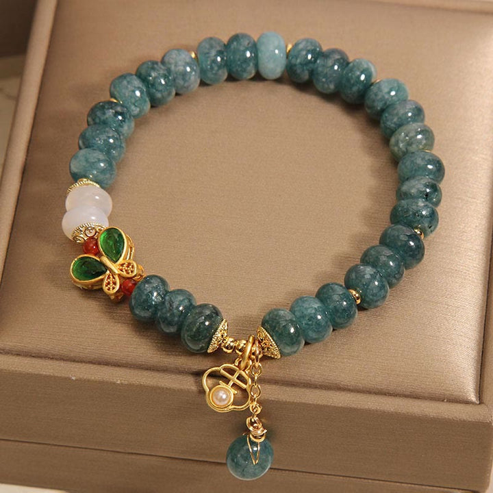 Pulsera de Abundancia con Cuentas de Ábaco de Jade Blanco Ágata Mariposa de Piedras de Buda