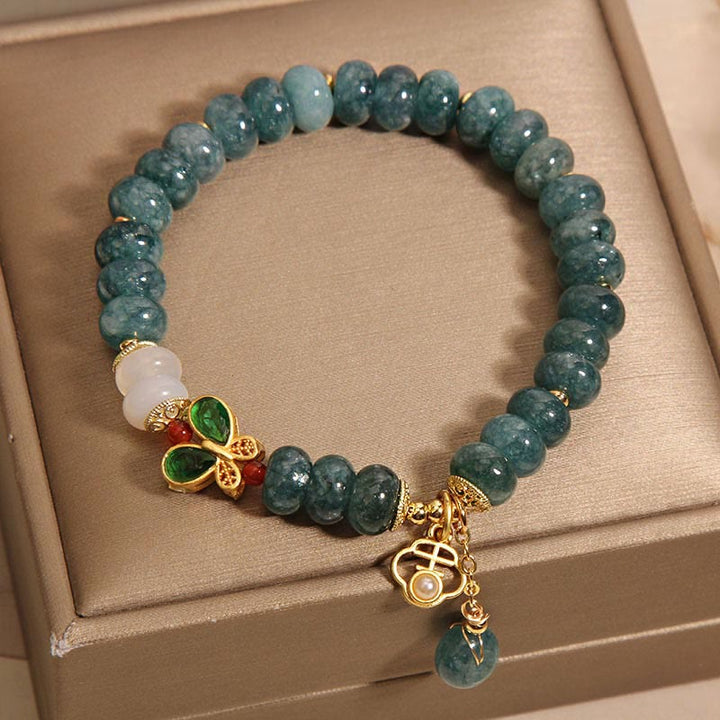 Pulsera de Abundancia con Cuentas de Ábaco de Jade Blanco Ágata Mariposa de Piedras de Buda