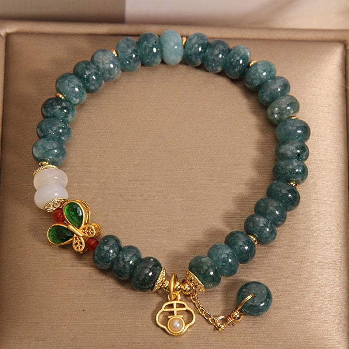 Pulsera de Abundancia con Cuentas de Ábaco de Jade Blanco Ágata Mariposa de Piedras de Buda