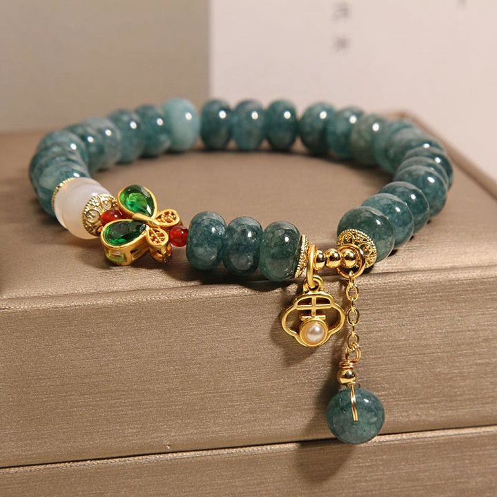 Pulsera de Abundancia con Cuentas de Ábaco de Jade Blanco Ágata Mariposa de Piedras de Buda