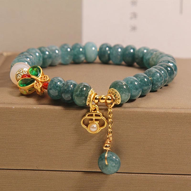 Pulsera de Abundancia con Cuentas de Ábaco de Jade Blanco Ágata Mariposa de Piedras de Buda