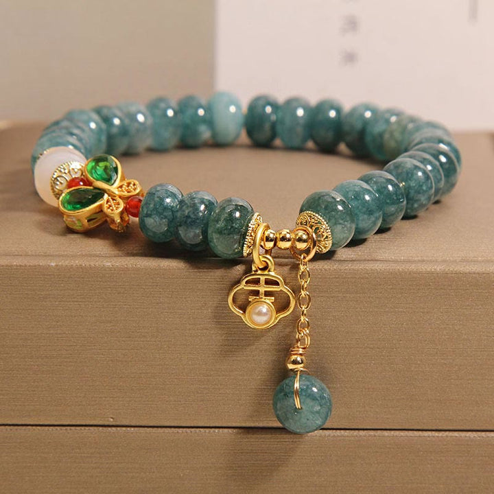 Pulsera de Abundancia con Cuentas de Ábaco de Jade Blanco Ágata Mariposa de Piedras de Buda