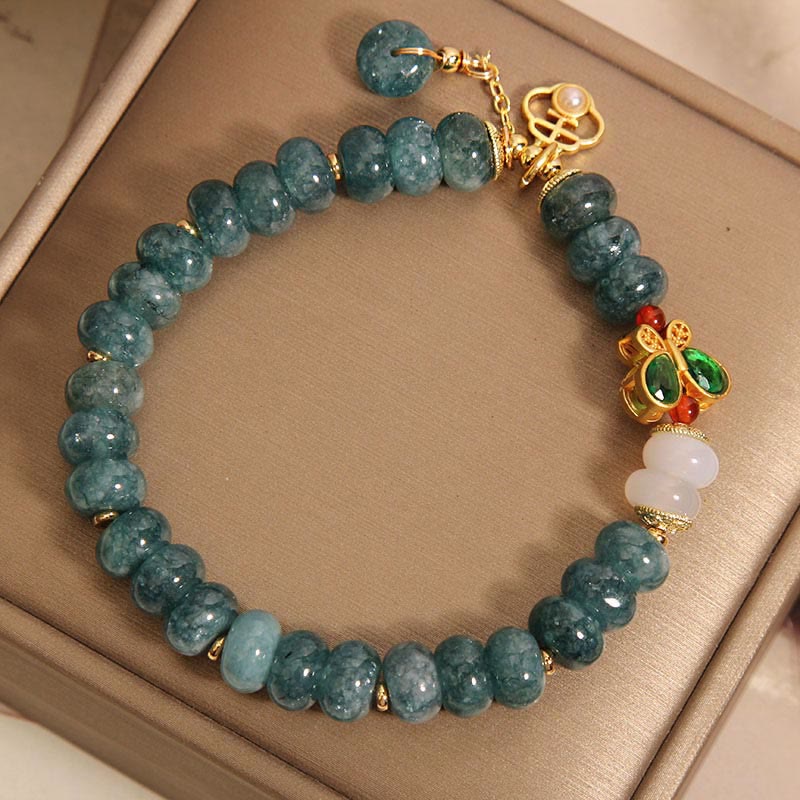 Pulsera de Abundancia con Cuentas de Ábaco de Jade Blanco Ágata Mariposa de Piedras de Buda