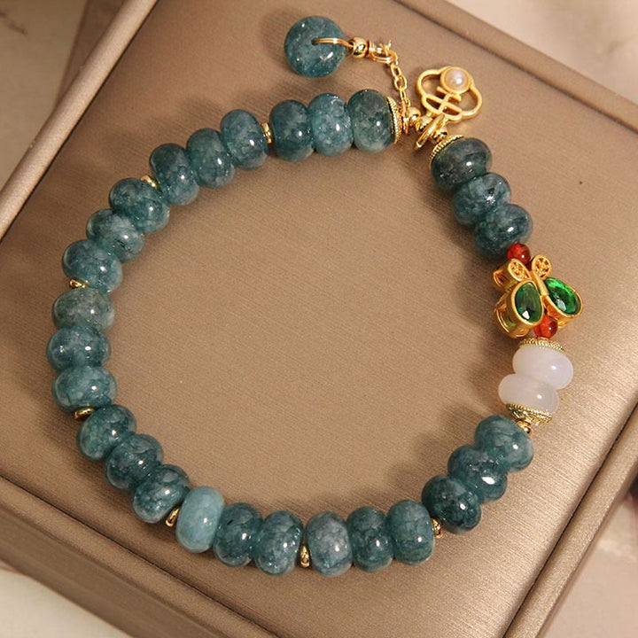 Pulsera de Abundancia con Cuentas de Ábaco de Jade Blanco Ágata Mariposa de Piedras de Buda