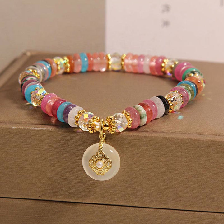 Piedras de Buda Varios Cristales Cuarzo Fresa Hebilla de Paz Pulsera Auspiciosa