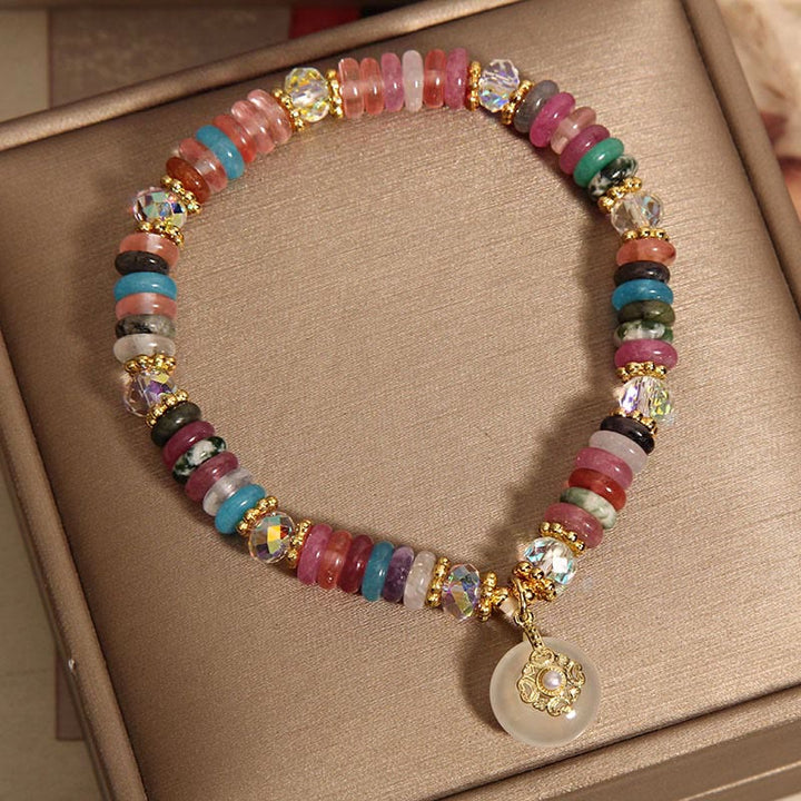 Piedras de Buda Varios Cristales Cuarzo Fresa Hebilla de Paz Pulsera Auspiciosa
