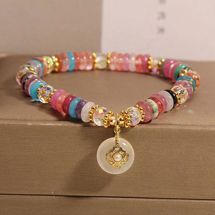 Piedras de Buda Varios Cristales Cuarzo Fresa Hebilla de Paz Pulsera Auspiciosa