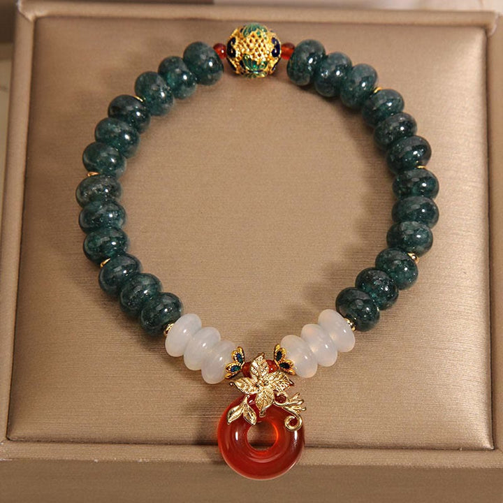 Buddha Stones Jade White Agate Red Agate Peace Buckle Abacus Beads Luck Bracelet
	Piedras de Buda Jade Ágata Blanca Ágata Roja Abalorio de Paz Cuentas de Ábaco Pulsera de la Suerte