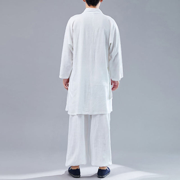 Buddha Stones 2 Piezas Camiseta de Manga Larga con Cuello en V de Hombre Pantalones Conjunto de Ropa de Meditación Zen Tai Chi de Algodón y Lino - image 2