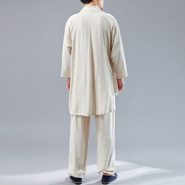 Buddha Stones 2 Piezas Camiseta de Manga Larga con Cuello en V de Hombre Pantalones Conjunto de Ropa de Meditación Zen Tai Chi de Algodón y Lino - image 10