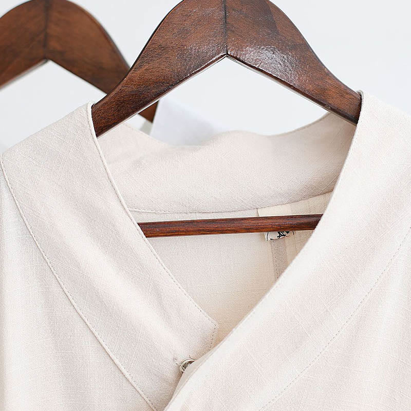 Buddha Stones 2 Piezas Camiseta de Manga Larga con Cuello en V de Hombre Pantalones Conjunto de Ropa de Meditación Zen Tai Chi de Algodón y Lino - image 16