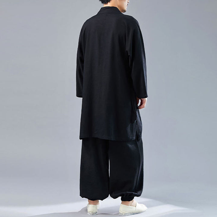 Buddha Stones 2 Piezas Camiseta de Manga Larga con Cuello en V de Hombre Pantalones Conjunto de Ropa de Meditación Zen Tai Chi de Algodón y Lino - image 23
