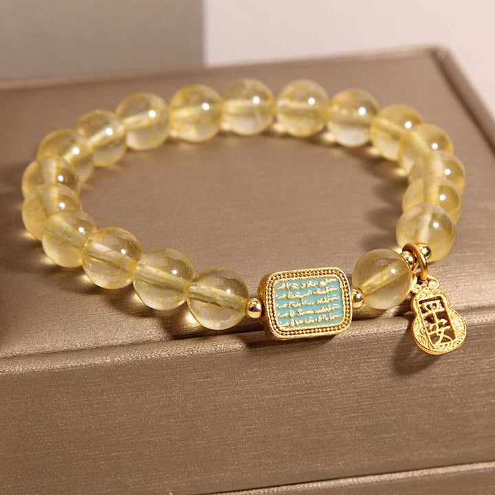 Piedras de Buda Citrino Natural Cinco Escrituras Pulsera de Generosidad