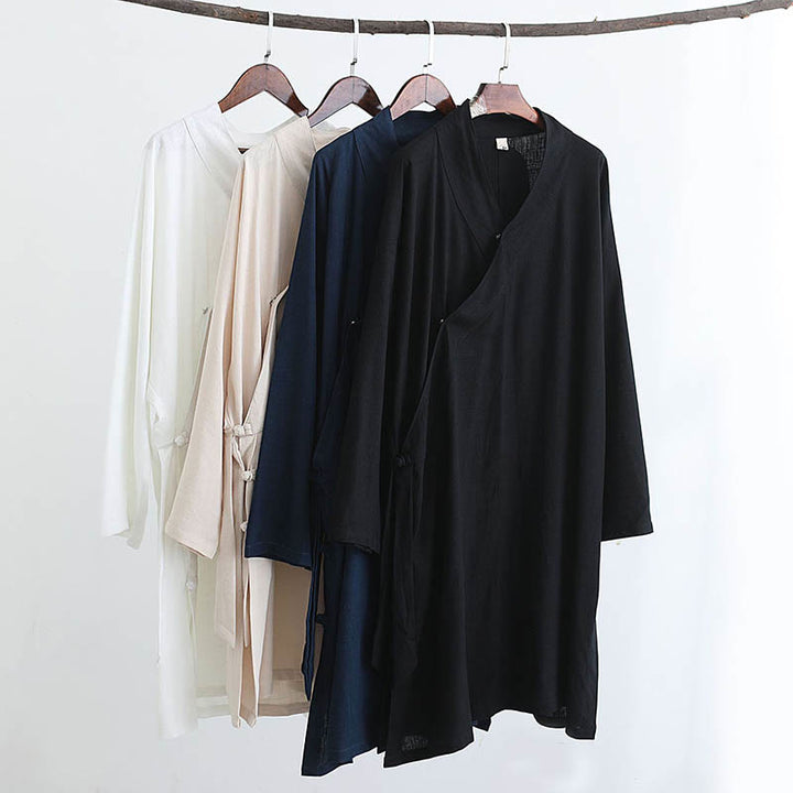 Buddha Stones 2 Piezas Camiseta de Manga Larga con Cuello en V de Hombre Pantalones Conjunto de Ropa de Meditación Zen Tai Chi de Algodón y Lino - image 43