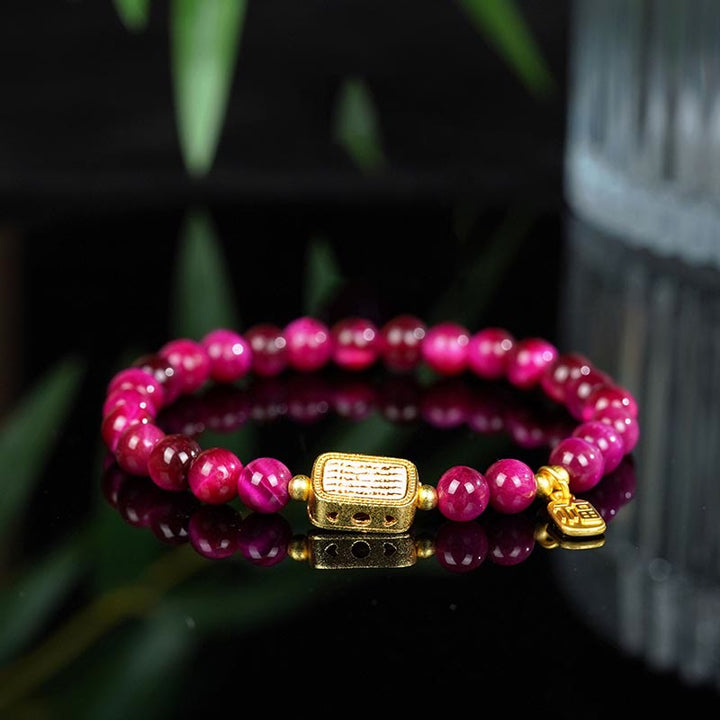 Pulsera de Coraje con Cuentas de Ojo de Tigre Rojo y Piedra de Buda