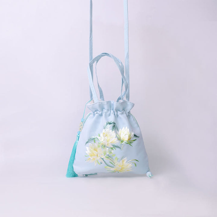Buddha Stones Suzhou bordado Lotus Deer Epiphyllum peonía conejo algodón lino bolso bandolera bolso de hombro