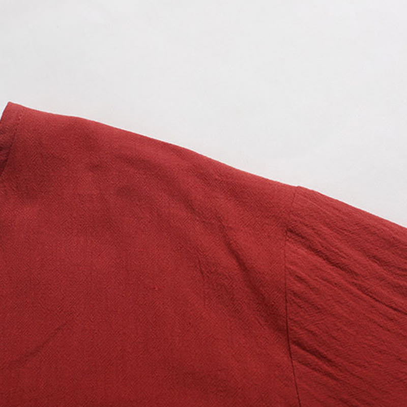 Camisa de Hombre de Algodón y Lino con Cuello en V, Botones y Manga Corta de Buddha Stones