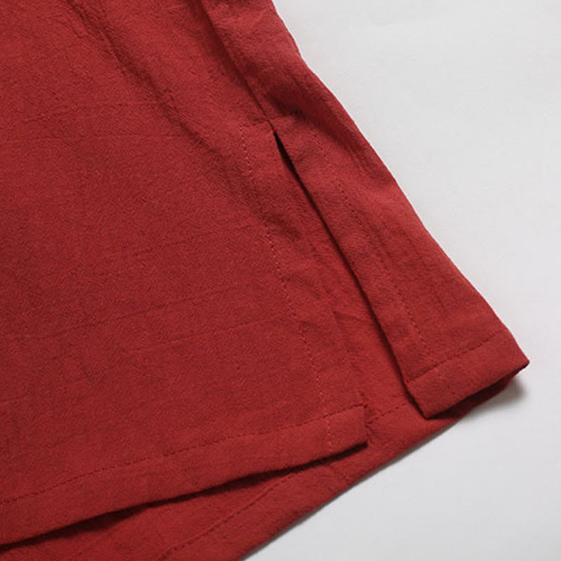 Camisa de Hombre de Algodón y Lino con Cuello en V, Botones y Manga Corta de Buddha Stones