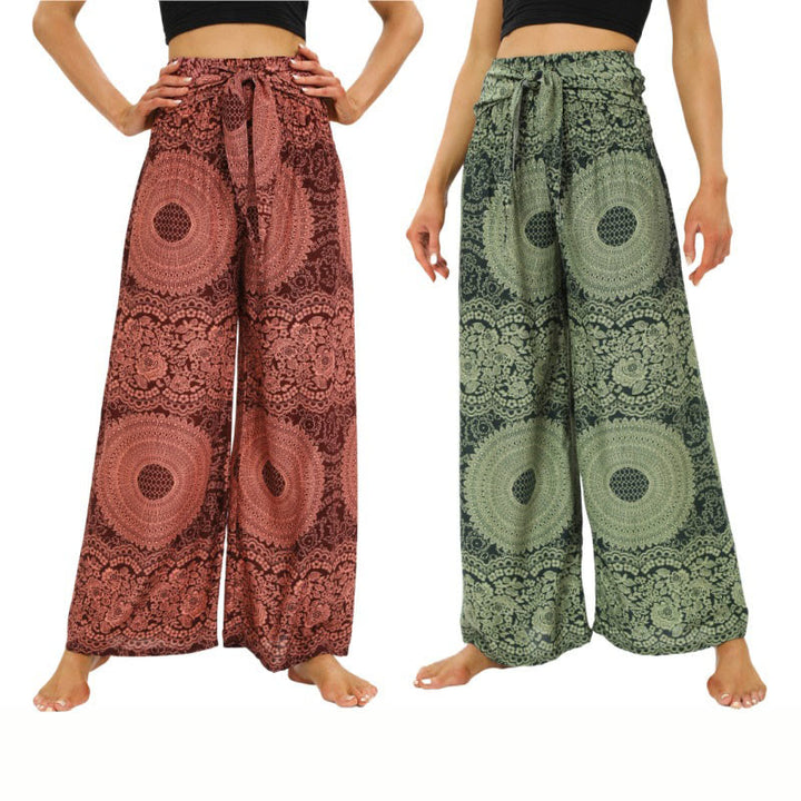 Pantalones anchos con encaje y cordones estilo bohemio de Buddha Stones para mujeres - image 0