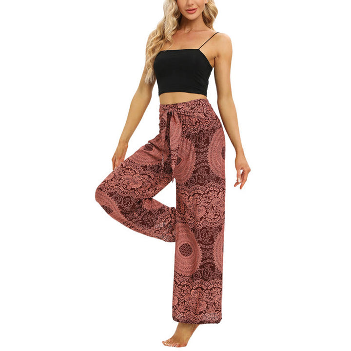 Pantalones anchos con encaje y cordones estilo bohemio de Buddha Stones para mujeres - image 4