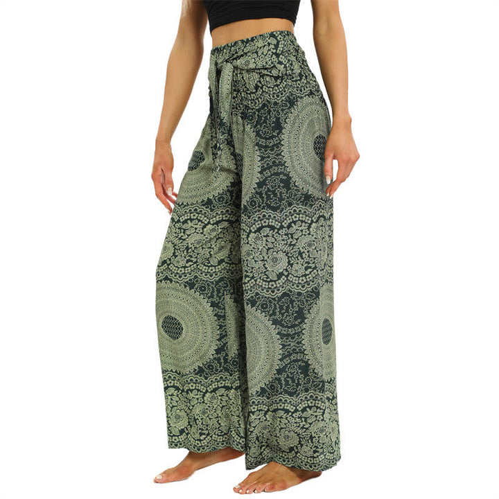 Pantalones anchos con encaje y cordones estilo bohemio de Buddha Stones para mujeres - image 9