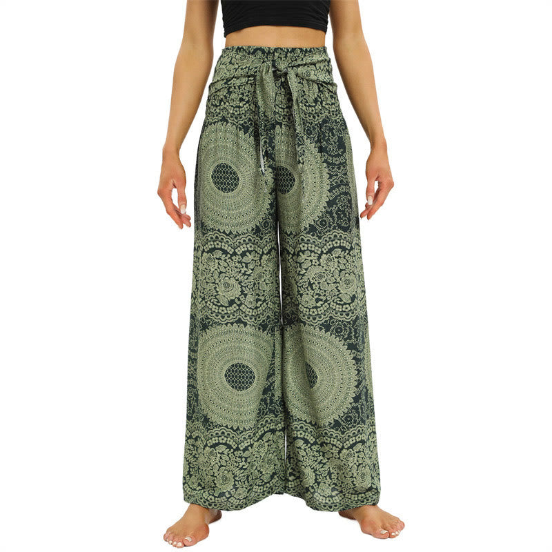 Pantalones anchos con encaje y cordones estilo bohemio de Buddha Stones para mujeres - Verde mar oscuro - US2-12, UK/AU6-16, EU34-44 (F) - image 8