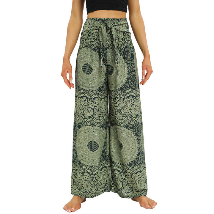 Pantalones anchos con encaje y cordones estilo bohemio de Buddha Stones para mujeres - Verde mar oscuro - US2-12, UK/AU6-16, EU34-44 (F) - image 8