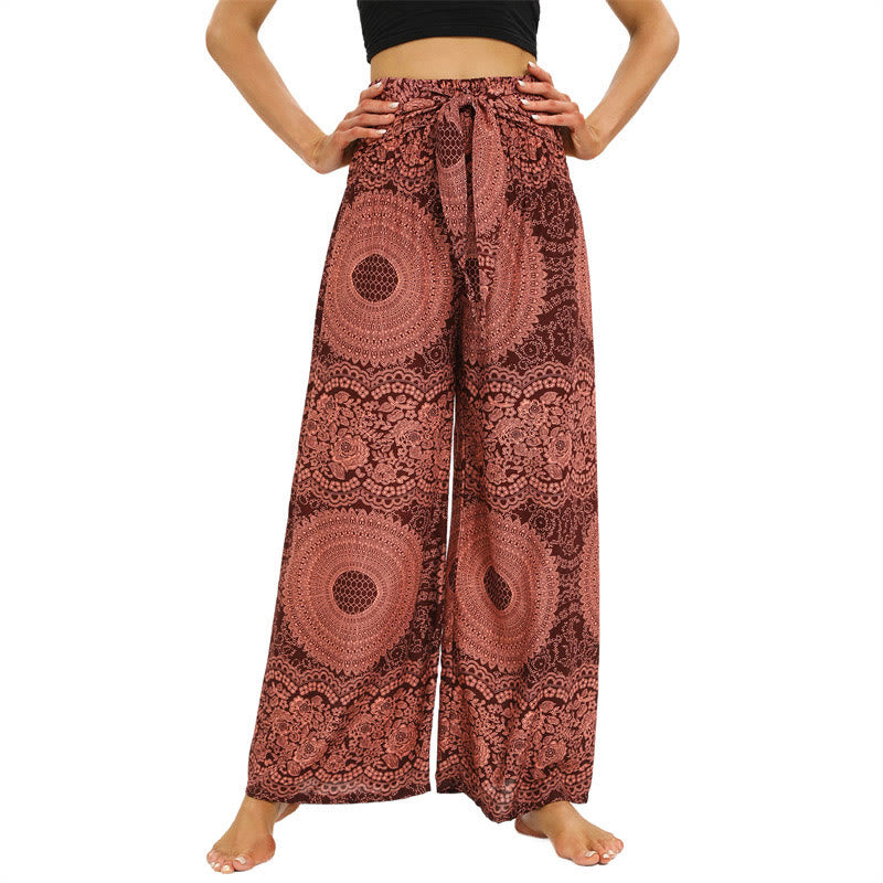 Pantalones anchos con encaje y cordones estilo bohemio de Buddha Stones para mujeres - Coral claro - US2-12, UK/AU6-16, EU34-44 (F) - image 1
