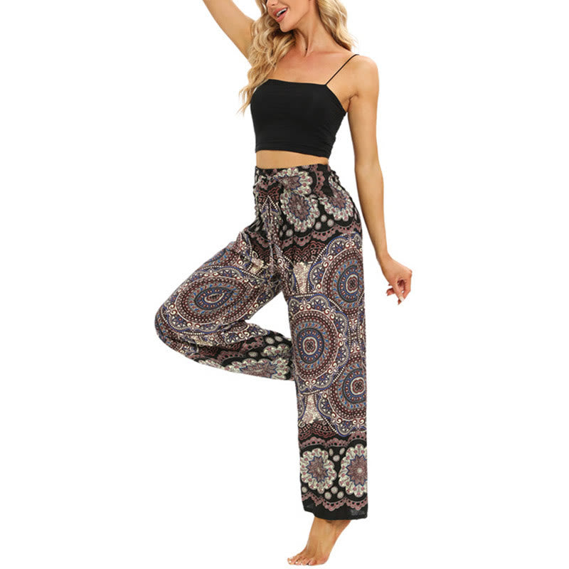 Pantalones anchos con estampado de mandala boho y piedras de Buda con cordones para mujer, pantalones de yoga - image 7