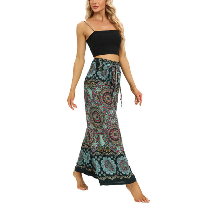 Pantalones anchos con estampado de mandala boho y piedras de Buda con cordones para mujer, pantalones de yoga - image 15