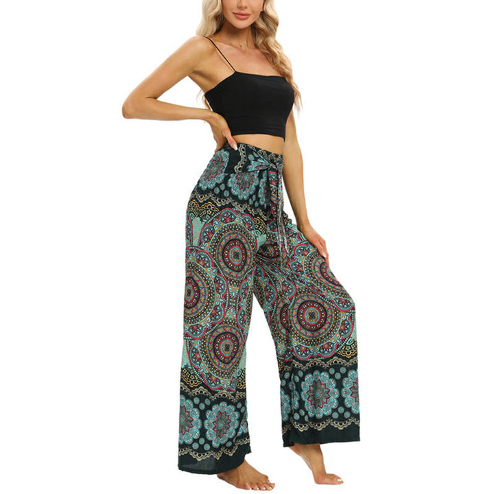 Pantalones anchos con estampado de mandala boho y piedras de Buda con cordones para mujer, pantalones de yoga - image 16