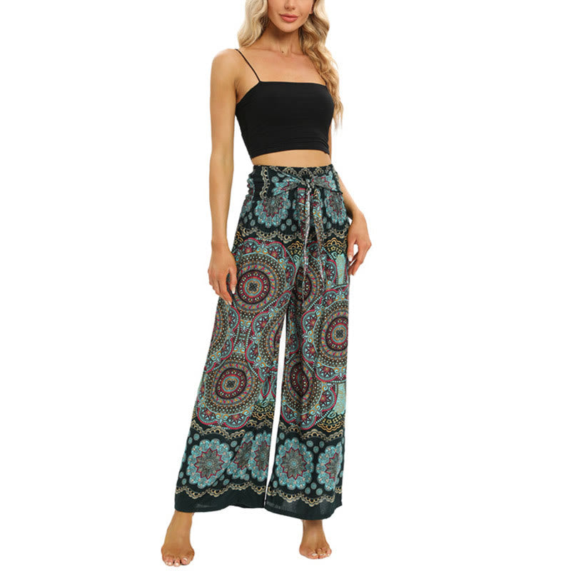 Pantalones anchos con estampado de mandala boho y piedras de Buda con cordones para mujer, pantalones de yoga - image 14