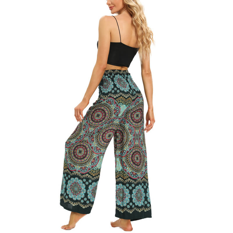 Pantalones anchos con estampado de mandala boho y piedras de Buda con cordones para mujer, pantalones de yoga - image 13