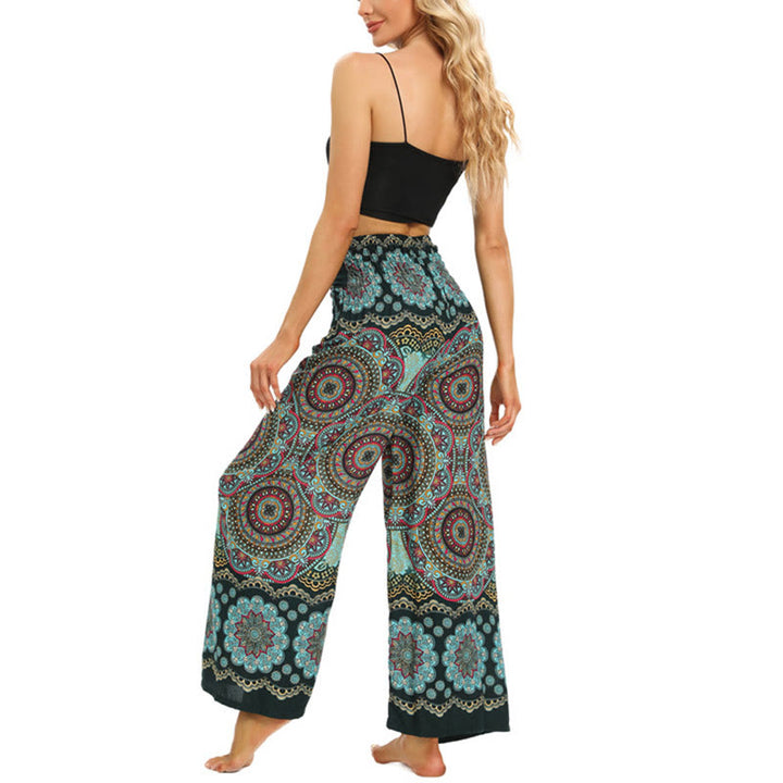 Pantalones anchos con estampado de mandala boho y piedras de Buda con cordones para mujer, pantalones de yoga - image 13