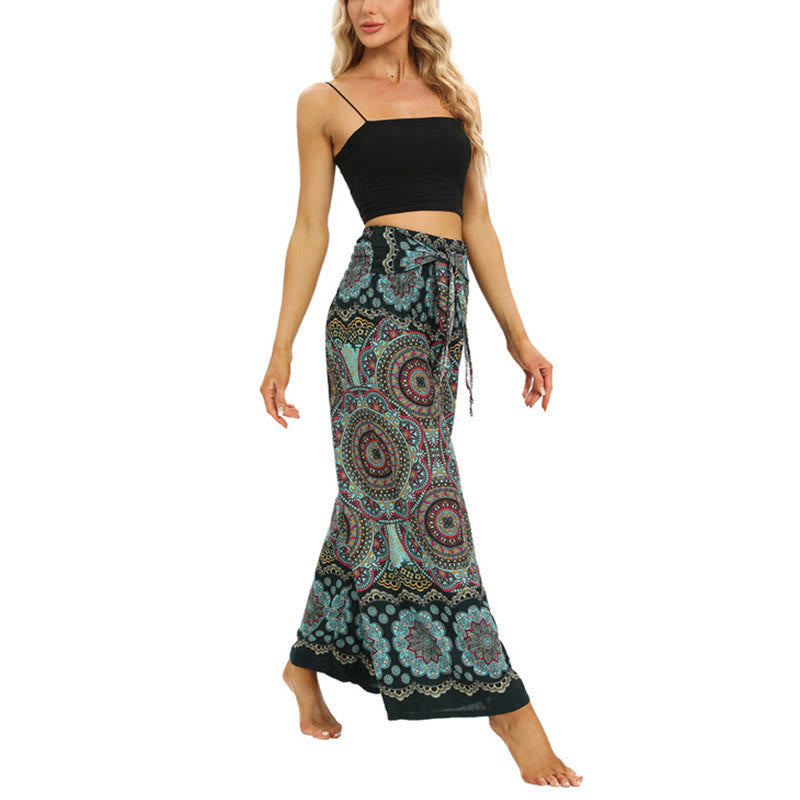 Pantalones anchos con estampado de mandala boho y piedras de Buda con cordones para mujer, pantalones de yoga - image 15
